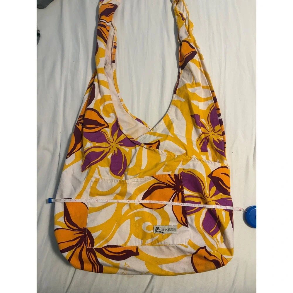 Local Design Hobo Bag Tropical Floral Yellow Orange Purple Canvas Shoulder Bag